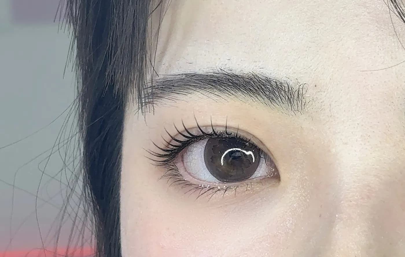 속눈썹 연장 시술 후 클로즈업 · 지아네일 명동